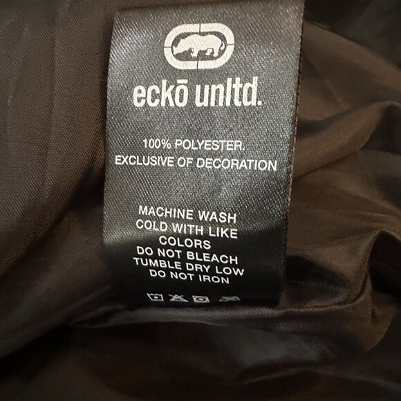 Ecko Unltd Jacket Men’s XXL Black Hooded Zip Up Grey Hood Lined Pockets - Picture 9 of 9